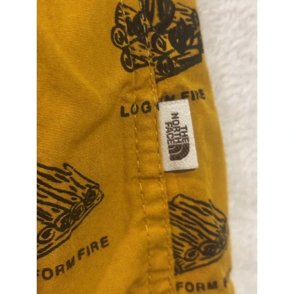 The North Face Shirt Mens XL Yellow Short Sleeve Button Down Campfire Print